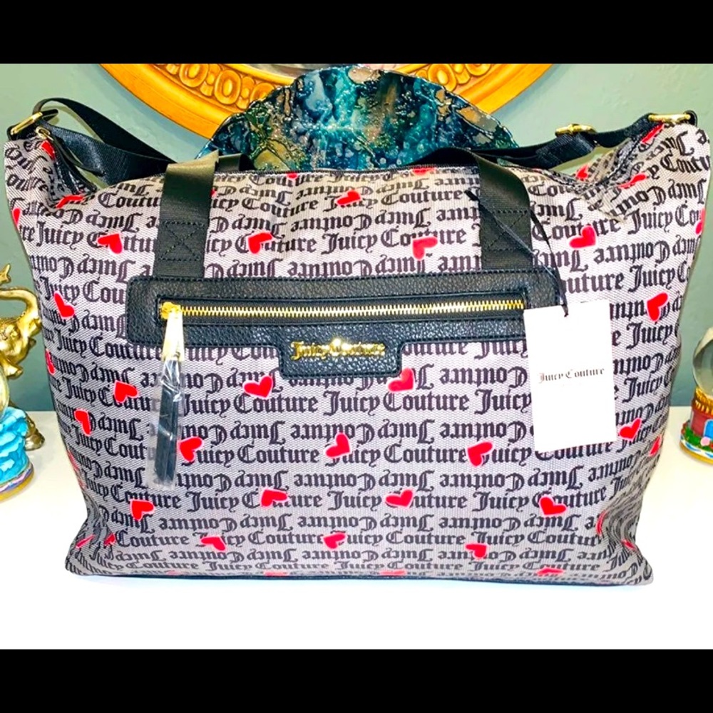 ❤️ Juicy Couture Black Carried Away W/ Love Weekender Duffle Bag NWT